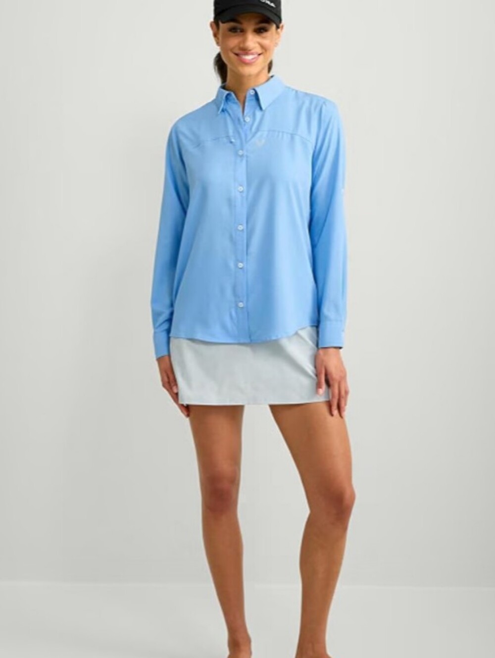 Huk Tide Point Shirt Blue Button Up Zip Pocket Long Sleeve Golf Tennis Fitness